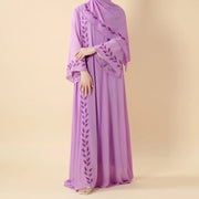 Elegant Crew Neck Long Sleeve Chiffon Abaya Dress with Matching Headscarf (AA230)
